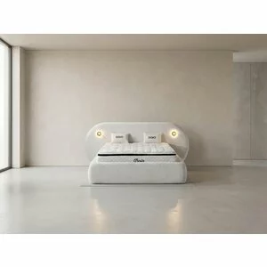 Pat tapițat cu Saltea Gratis,  Dojo 140x200 cm crem cu somieră rabatabilă, ladă depozitare