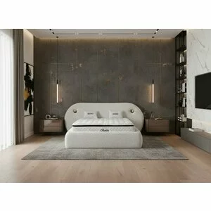 Pat tapițat cu Saltea Gratis,  Dojo 180x200 cm crem cu somieră rabatabilă, ladă depozitare