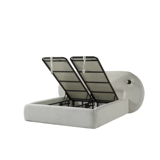 Pat tapițat cu Saltea Gratis,  Dojo 200x200 cm crem cu somieră rabatabilă, ladă depozitare picture - 5