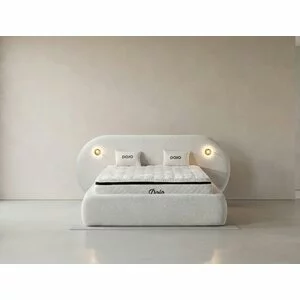 Pat tapițat cu Saltea Gratis,  Dojo 200x200 cm crem cu somieră rabatabilă, ladă depozitare