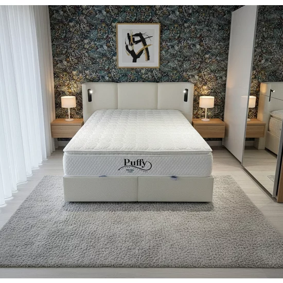 Pat tapițat cu Saltea Gratis,  Eclipse 160x200 cm crem cu somieră rabatabilă, ladă depozitare picture - 5