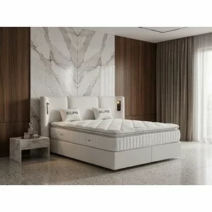 Pat tapițat cu Saltea Gratis,  Eclipse 160x200 cm crem cu somieră rabatabilă, ladă depozitare