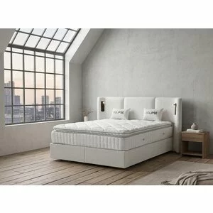 Pat tapițat cu Saltea Gratis,  Eclipse 200x200 cm crem cu somieră rabatabilă, ladă depozitare