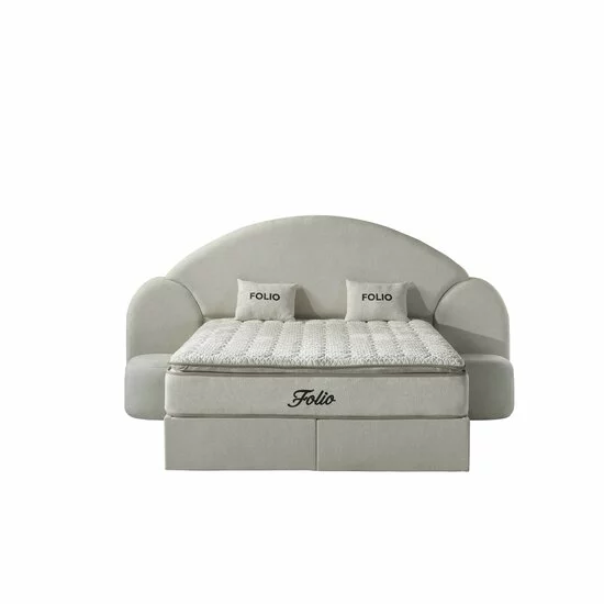 Pat tapițat cu Saltea Gratis, Folio 140x200 cm crem cu somieră rabatabilă, ladă depozitare picture - 2