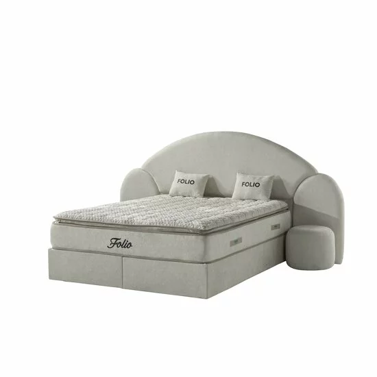 Pat tapițat cu Saltea Gratis, Folio 140x200 cm crem cu somieră rabatabilă, ladă depozitare picture - 3