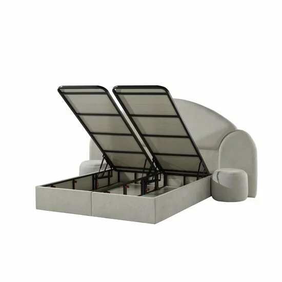 Pat tapițat cu Saltea Gratis, Folio 140x200 cm crem cu somieră rabatabilă, ladă depozitare picture - 4