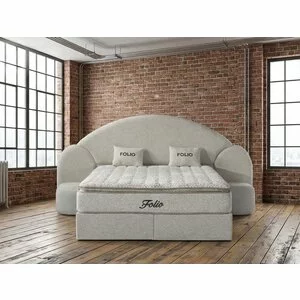 Pat tapițat cu Saltea Gratis, Folio 140x200 cm crem cu somieră rabatabilă, ladă depozitare