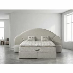 Pat tapițat cu Saltea Gratis Folio 160x200 cm crem cu somieră rabatabilă, ladă depozitare