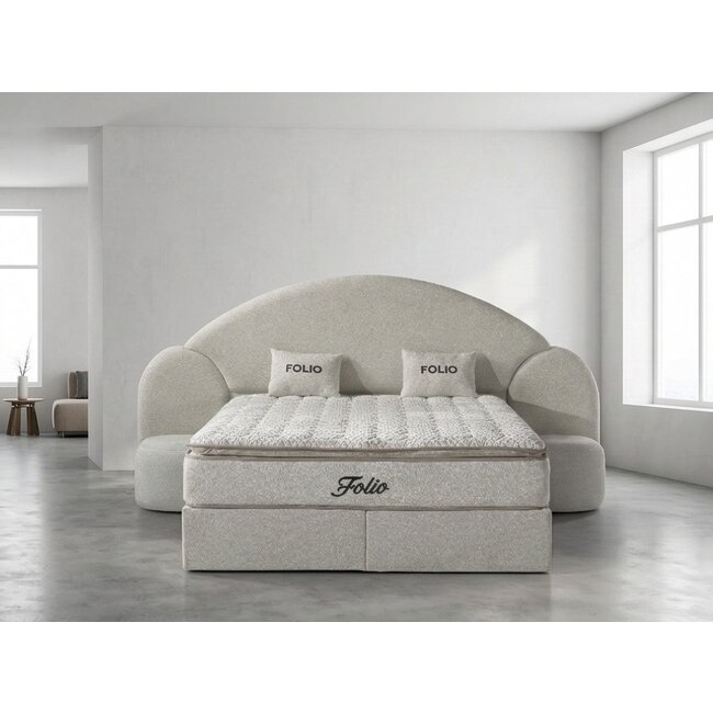 Pat tapițat cu Saltea Gratis Folio 160x200 cm crem cu somieră rabatabilă, ladă depozitare