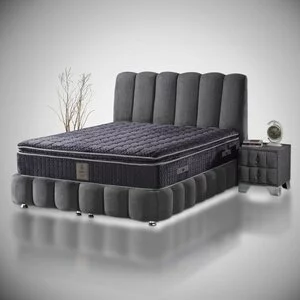 Pat tapițat cu Saltea Gratis,  Hermes 140x200 cm gri cu somieră rabatabilă, ladă depozitare