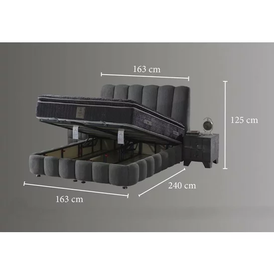 Pat tapițat cu Saltea Gratis,  Hermes 160x200 cm gri cu somieră rabatabilă, ladă depozitare picture - 4