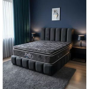 Pat tapițat cu Saltea Gratis,  Hermes 160x200 cm gri cu somieră rabatabilă, ladă depozitare