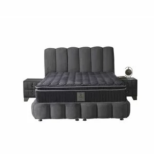 Pat tapițat cu Saltea Gratis,  Hermes 180x200 cm gri cu somieră rabatabilă, ladă depozitare