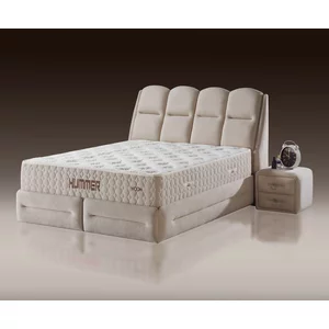 Pat tapițat cu Saltea Gratis,  Hummer 160x200 cm crem cu somieră rabatabilă, ladă depozitare