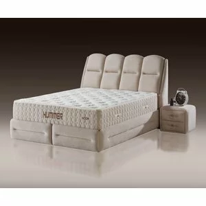 Pat tapițat cu Saltea Gratis,  Hummer 200x200 cm crem cu somieră rabatabilă, ladă depozitare