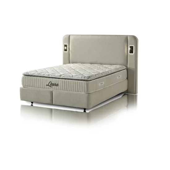 Pat tapițat cu Saltea Gratis,  Laura 160x200 cm Bej cu somieră rabatabilă, ladă depozitare picture - 2