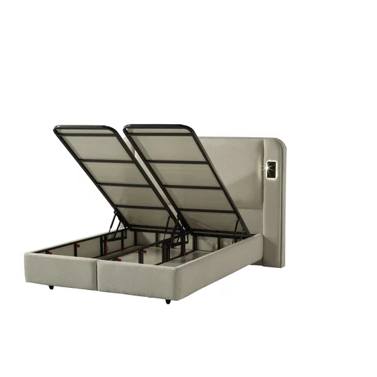 Pat tapițat cu Saltea Gratis,  Laura 160x200 cm Bej cu somieră rabatabilă, ladă depozitare picture - 3