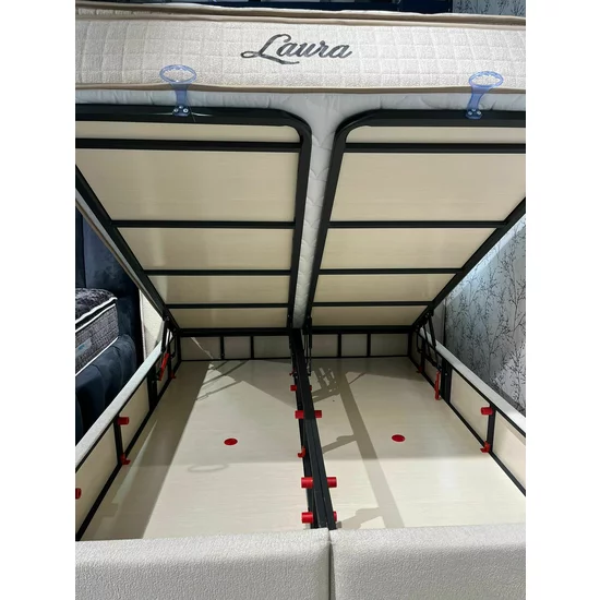 Pat tapițat cu Saltea Gratis,  Laura 160x200 cm Bej cu somieră rabatabilă, ladă depozitare picture - 10