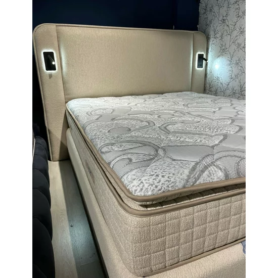 Pat tapițat cu Saltea Gratis,  Laura 160x200 cm Bej cu somieră rabatabilă, ladă depozitare picture - 7