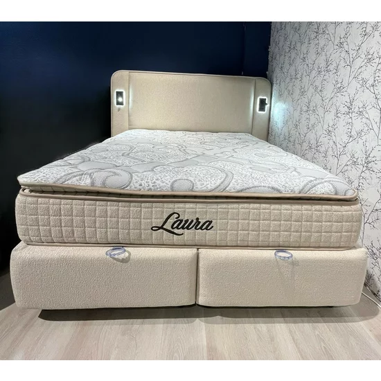 Pat tapițat cu Saltea Gratis,  Laura 160x200 cm Bej cu somieră rabatabilă, ladă depozitare picture - 6