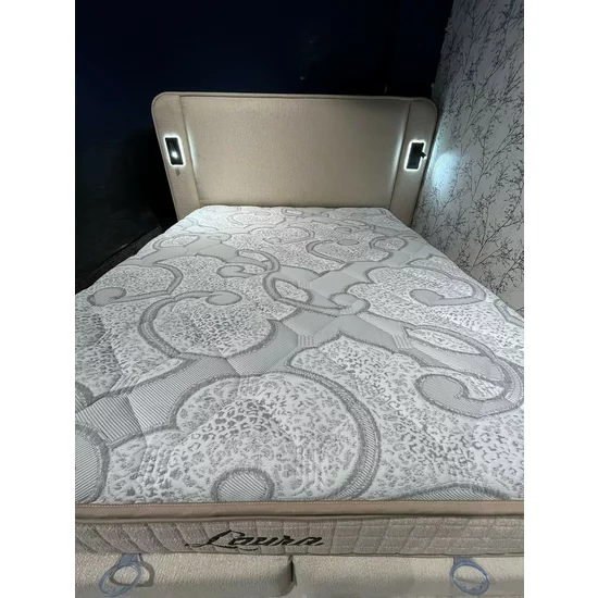 Pat tapițat cu Saltea Gratis,  Laura 160x200 cm Bej cu somieră rabatabilă, ladă depozitare picture - 8