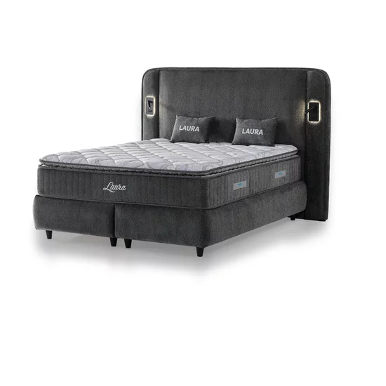 Pat tapițat cu Saltea Gratis,  Laura 160x200 cm gri cu somieră rabatabilă, ladă depozitare picture - 3