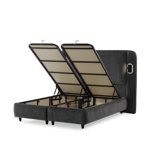 Pat tapițat cu Saltea Gratis,  Laura 160x200 cm gri cu somieră rabatabilă, ladă depozitare picture - 4