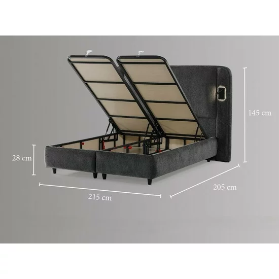 Pat tapițat cu Saltea Gratis,  Laura 160x200 cm gri cu somieră rabatabilă, ladă depozitare picture - 6