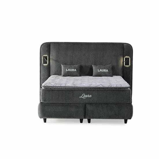 Pat tapițat cu Saltea Gratis,  Laura 160x200 cm gri cu somieră rabatabilă, ladă depozitare picture - 2