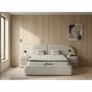 Pat tapițat cu Saltea Gratis,  Lemaire 160x200 cm crem cu somieră rabatabilă si ladă depozitare inclusă