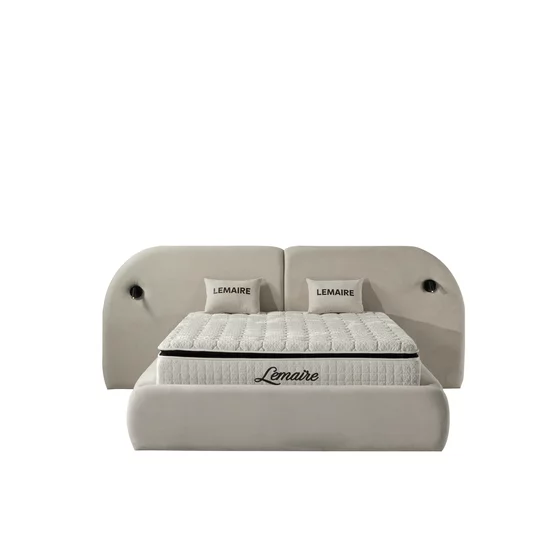 Pat tapițat cu Saltea Gratis,  Lemaire 180x200 cm crem cu somieră rabatabilă si ladă depozitare inclusă picture - 2