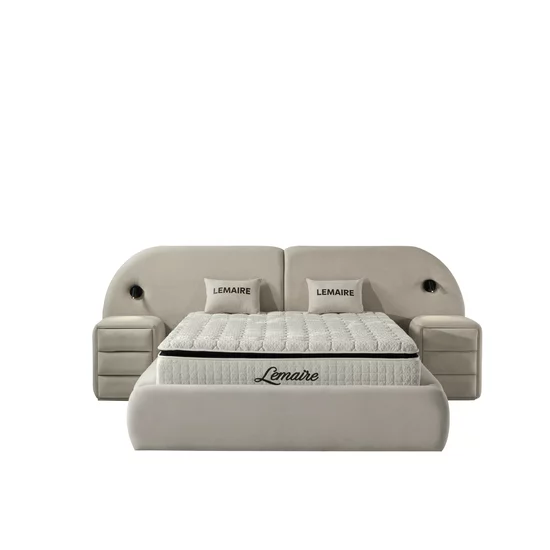 Pat tapițat cu Saltea Gratis,  Lemaire 180x200 cm crem cu somieră rabatabilă si ladă depozitare inclusă picture - 3