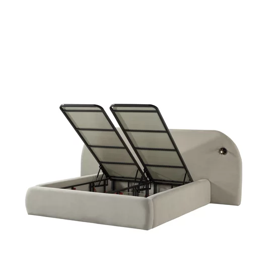 Pat tapițat cu Saltea Gratis,  Lemaire 200x200 cm crem cu somieră rabatabilă  si ladă depozitare inclusă picture - 6