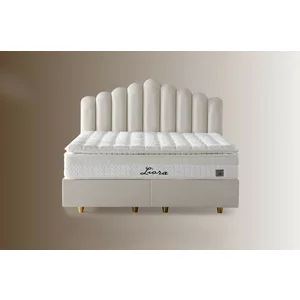 Pat tapițat cu Saltea Gratis,  Liora 160x200 cm crem cu somieră rabatabilă, ladă depozitare