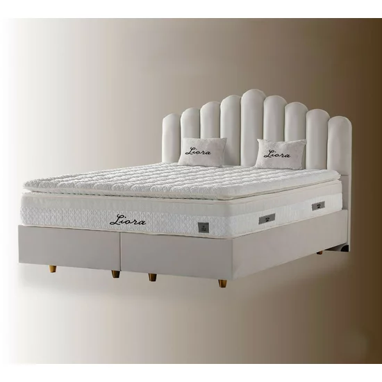 Pat tapițat cu Saltea Gratis,  Liora 160x200 cm crem cu somieră rabatabilă, ladă depozitare picture - 2