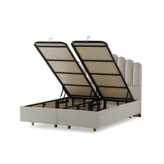 Pat tapițat cu Saltea Gratis,  Liora 160x200 cm crem cu somieră rabatabilă, ladă depozitare picture - 4