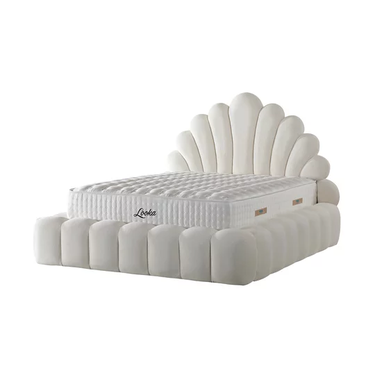 Pat tapițat cu Saltea Gratis,  Looka 140x200 cm crem cu somieră rabatabilă, ladă depozitare picture - 2