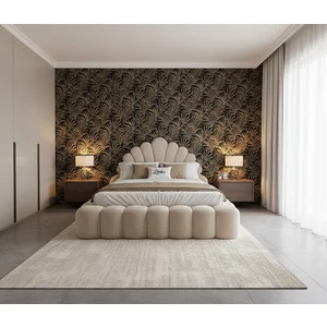 Pat tapițat cu Saltea Gratis,  Looka 140x200 cm crem cu somieră rabatabilă, ladă depozitare