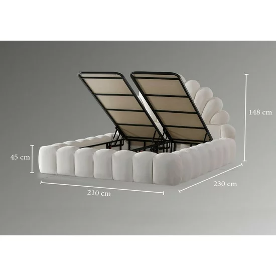 Pat tapițat cu Saltea Gratis,  Looka 160x200 cm crem cu somieră rabatabilă, ladă depozitare picture - 6