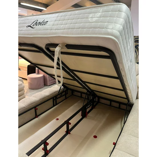 Pat tapițat cu Saltea Gratis,  Looka 160x200 cm crem cu somieră rabatabilă, ladă depozitare picture - 14