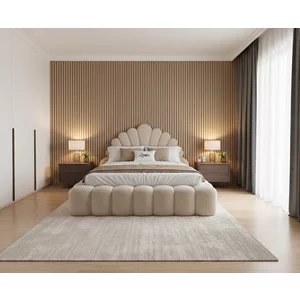 Pat tapițat cu Saltea Gratis,  Looka 160x200 cm crem cu somieră rabatabilă, ladă depozitare