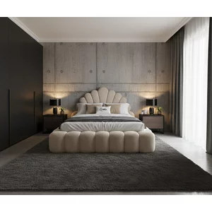 Pat tapițat cu Saltea Gratis,  Looka 180x200 cm crem cu somieră rabatabilă, ladă depozitare