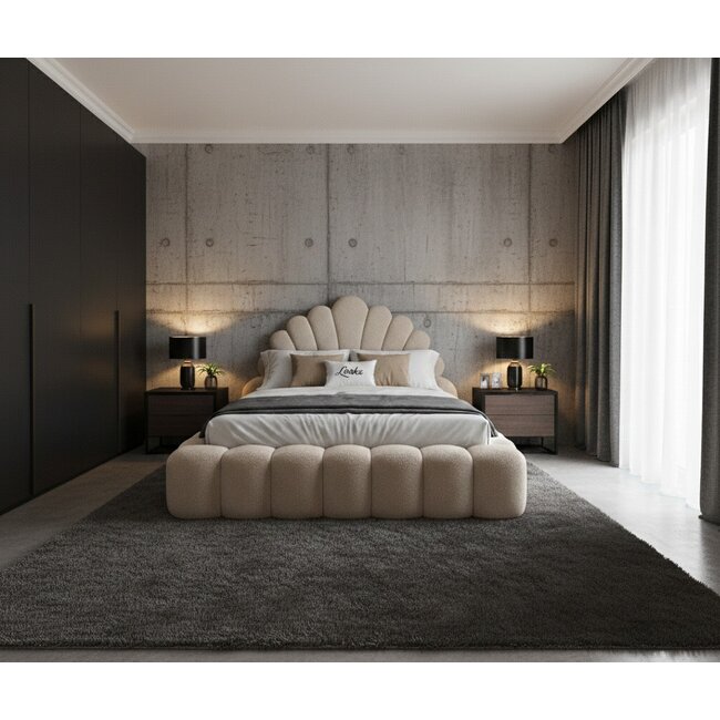 Pat tapițat cu Saltea Gratis, Looka 180x200 cm crem cu somieră rabatabilă, ladă depozitare