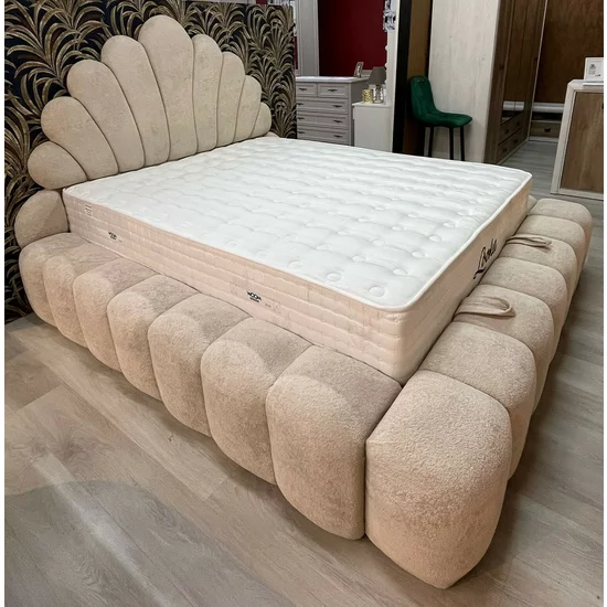 Pat tapițat cu Saltea Gratis, Looka 200x200 cm crem cu somieră rabatabilă, ladă depozitare picture - 8