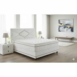 Pat Tapițat +Saltea gratis, PureCare, culoare personalizabila -140/200 cm, somieră metalică rabatabilă și ladă depozitare