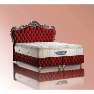 Pat tapițat cu Saltea Gratis,  Regal Hugal 200x200 cm Rosu cu somieră rabatabilă, ladă depozitare