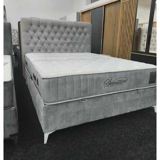 Pat tapițat cu saltea Gratis Sensitive 160x200 cm gri cu somieră rabatabilă, ladă depozitare picture - 10