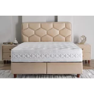Pat Tapițat + Saltea gratis, Wool & Cotton, bej - 160/200 cm, boxspring cu depozitare
