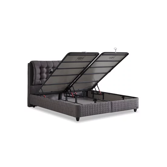 Pat tapițat Lateks 180x200 cm gri, cu ladă depozitare, somieră rabatabilă picture - 3