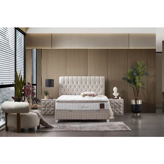 Pat tapițat Lexus, bej - 160x200 cm, ladă depozitare, somieră metalică rabatabilă, structură lemn + PAL picture - 7